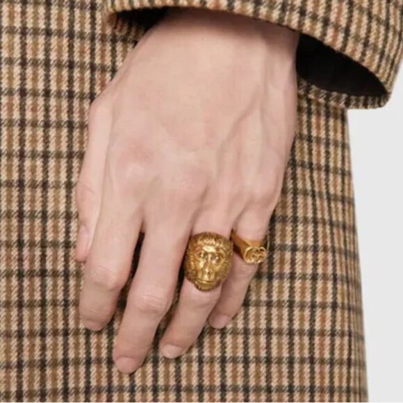 Authentic GUCCI Monkey Head Ring Golden Brass Metal Retail $420 Size M (7) - Picture 1 of 7